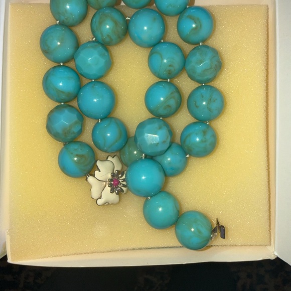 Stella &Dot vintage Y2K hand painted Turquoise chunky BLOOM beaded necklace - Picture 7 of 9